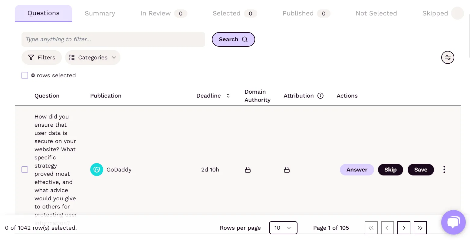 A screenshot of a user interface displaying questions about website data security.