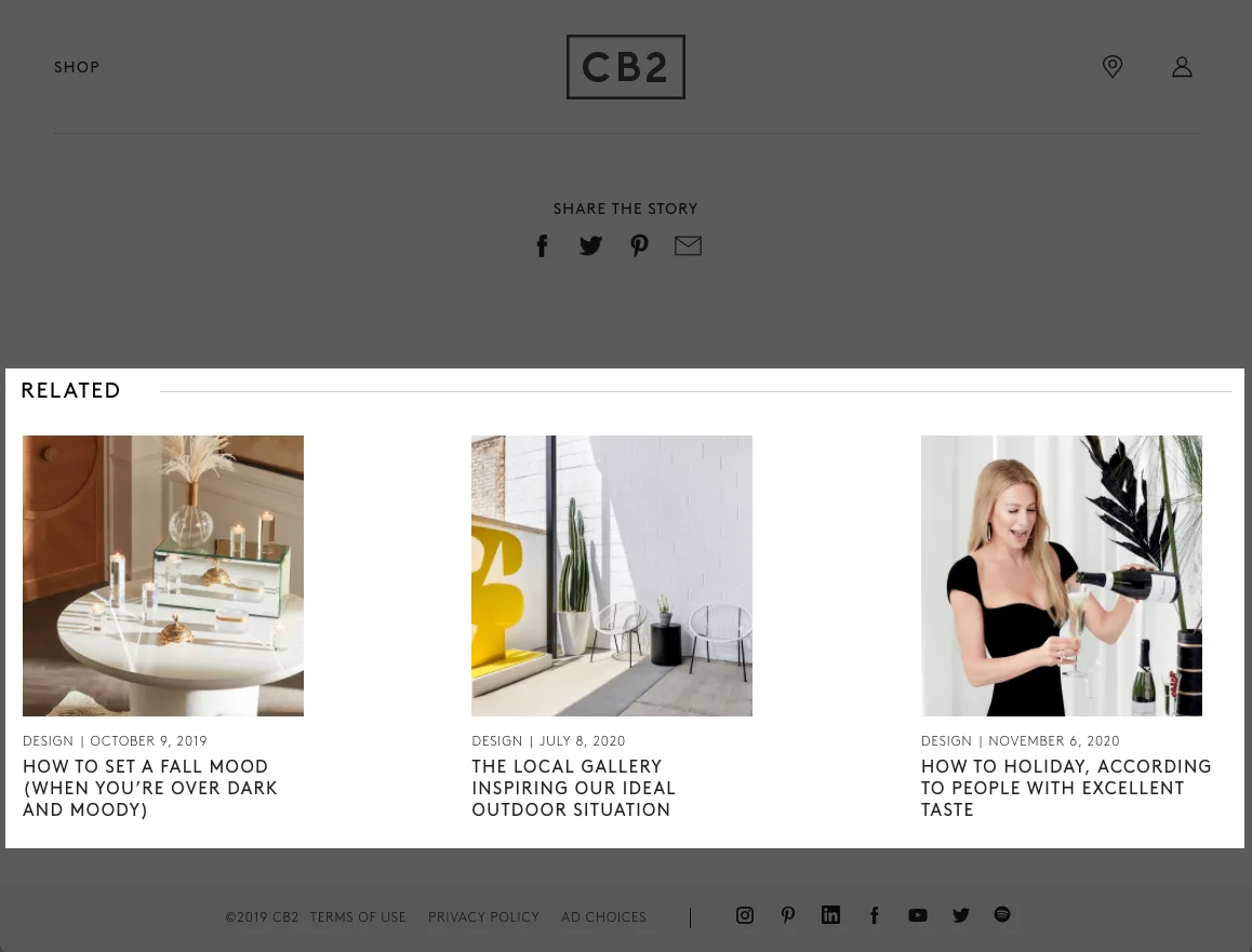 Related design articles exploring fall mood and holiday ideas from CB2.