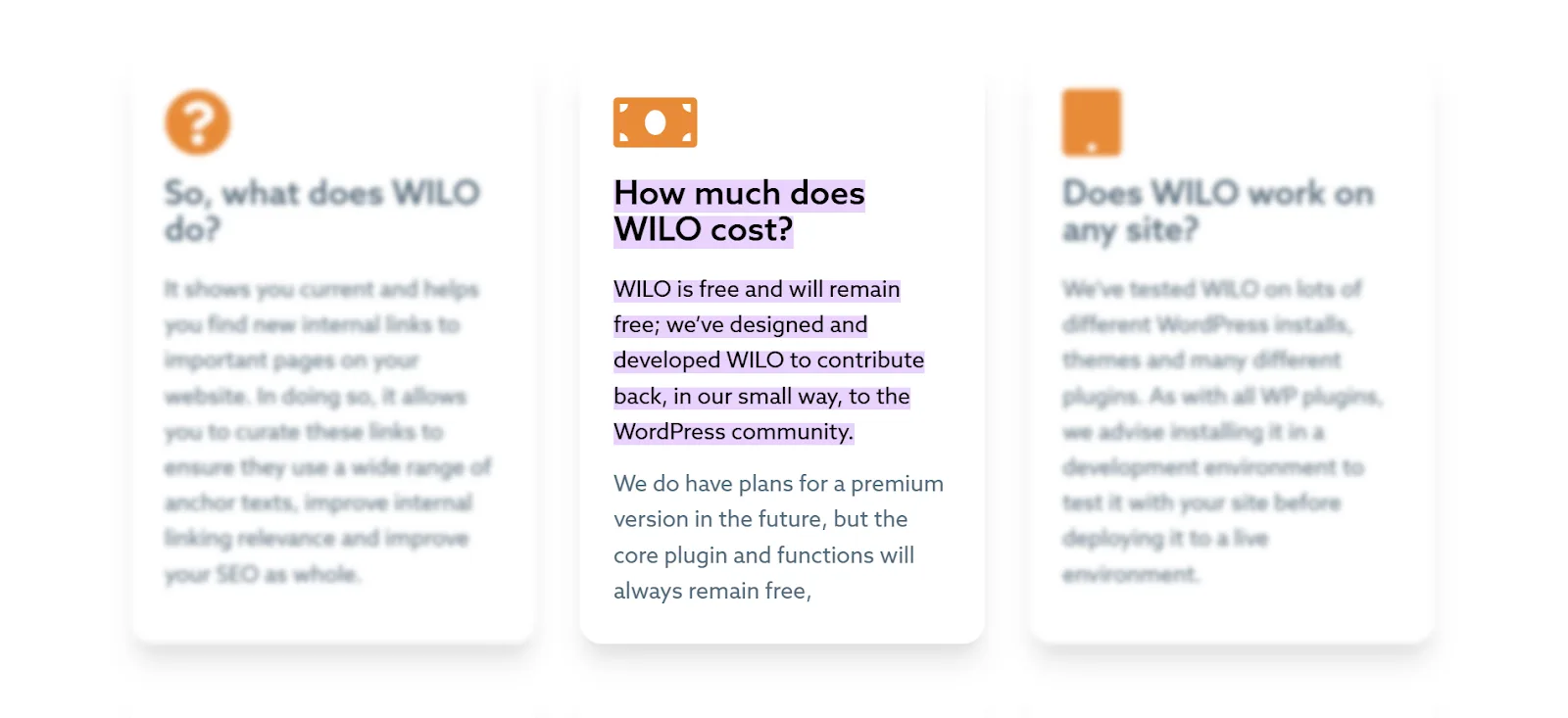 Overview of WILO features and pricing information for WordPress users.
