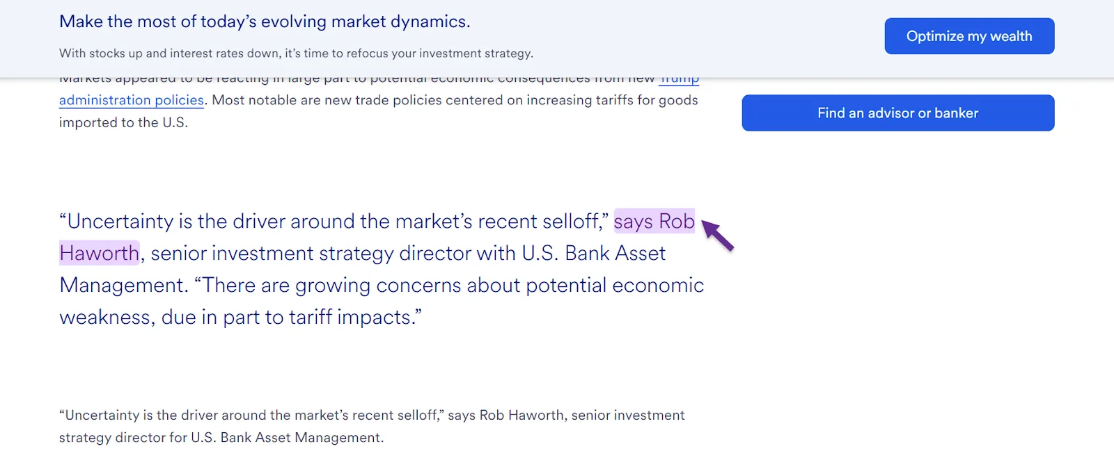 Rob Haworth discusses market uncertainties and economic concerns related to tariffs.