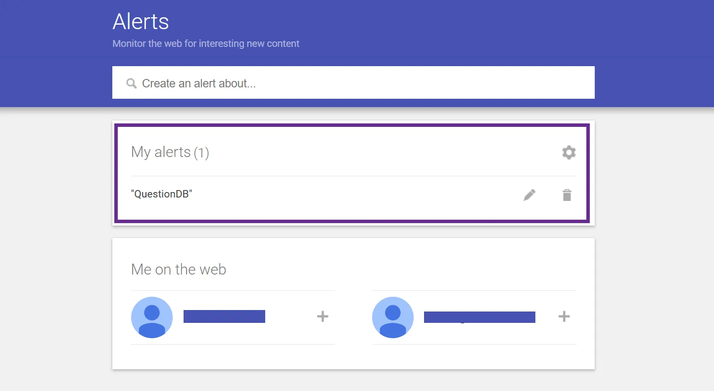 Dashboard interface for setting up web alerts, featuring alert management options.