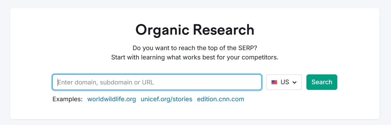 Organic research tool input field for domain or URL search.