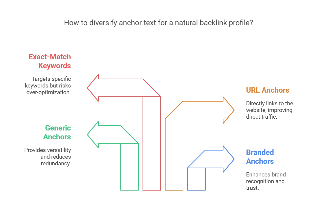 Infographic on diversifying anchor text for a natural backlink profile.
