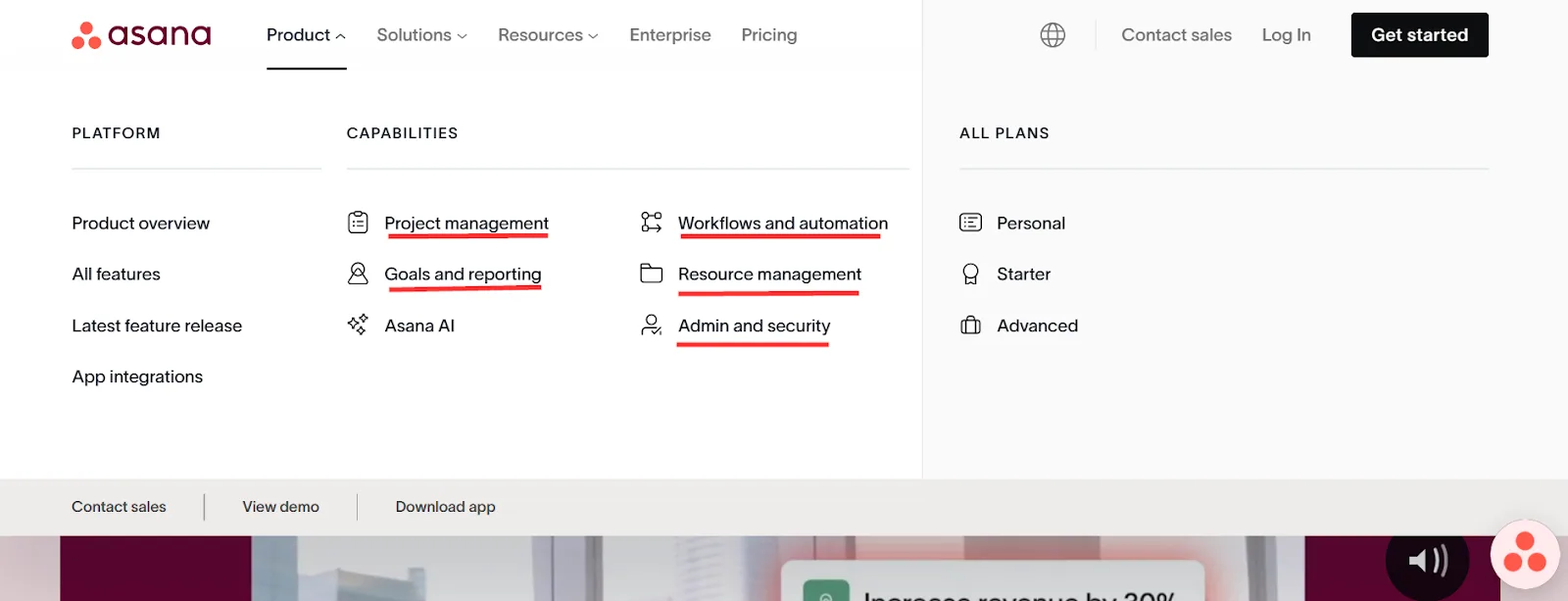 Overview of Asana's product features including project management and resource management.