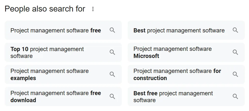 Similar search queries for project management software options.