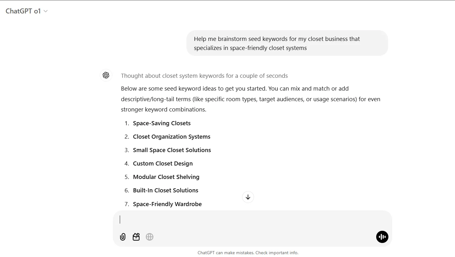 Keyword brainstorming for space-friendly closet systems