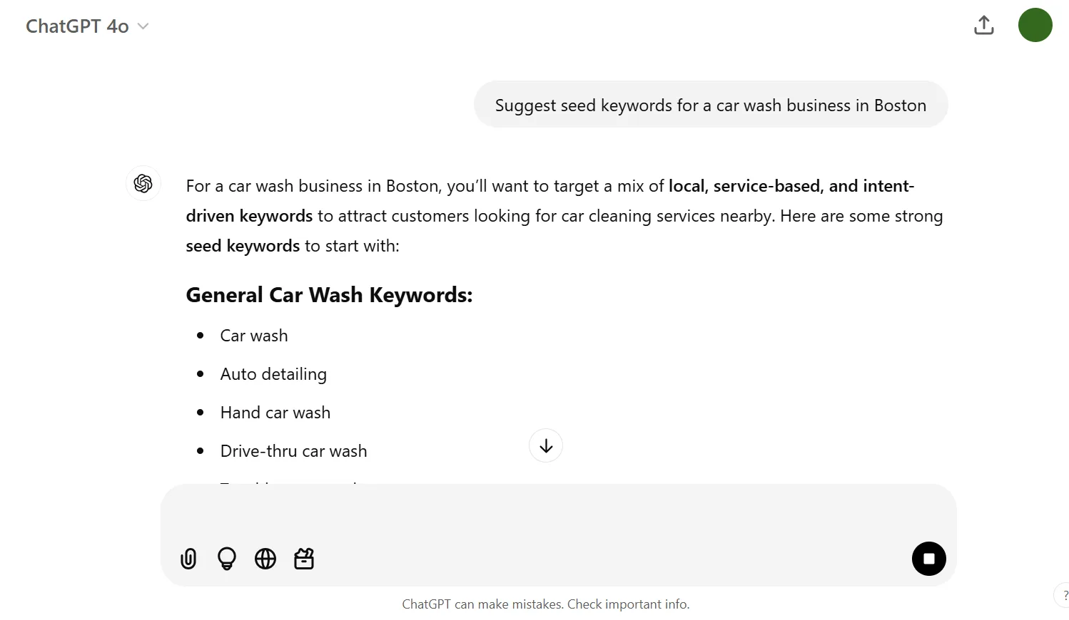 Keyword suggestions for car wash business in Boston
