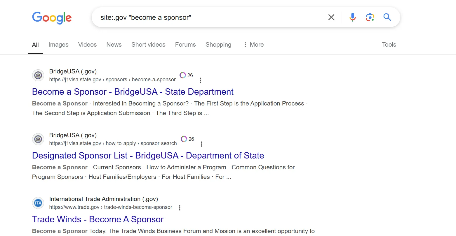 Search results for becoming a sponsor on government sites