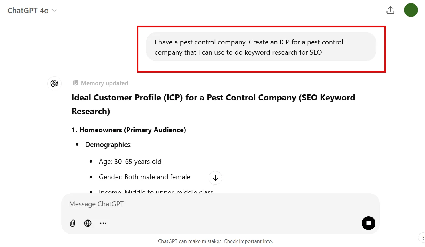 Ideal Customer Profile for a Pest Control Company focusing on SEO research.