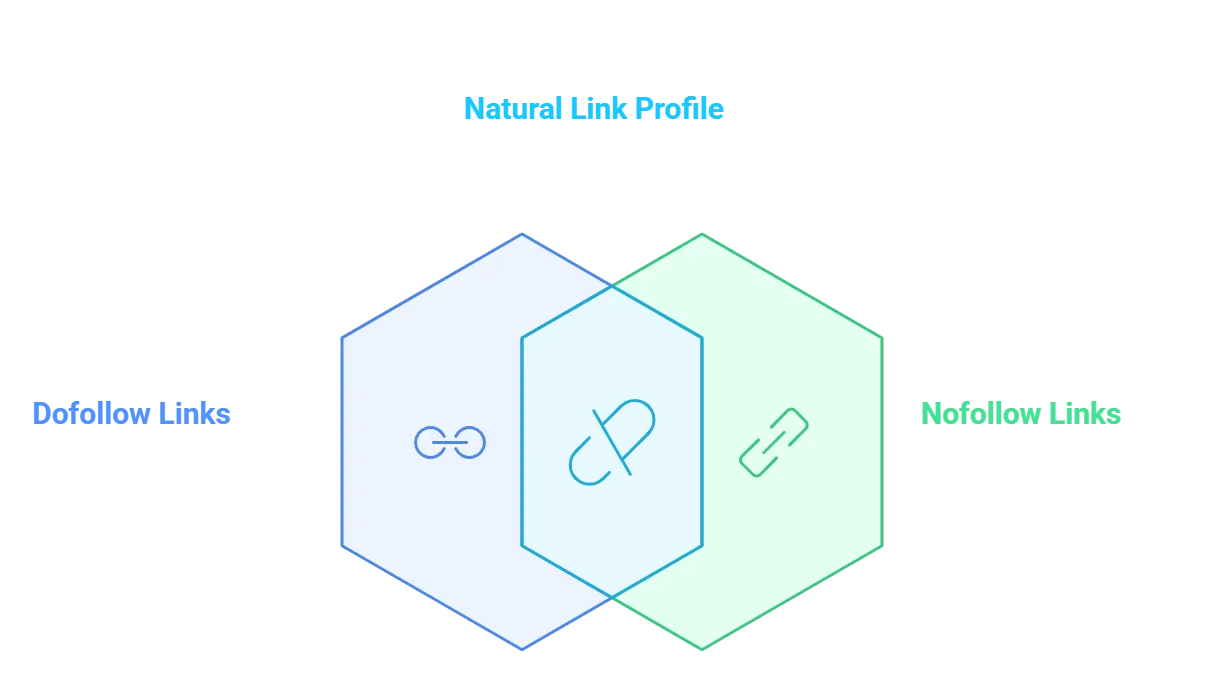 Illustration of natural link profile with dofollow and nofollow links.