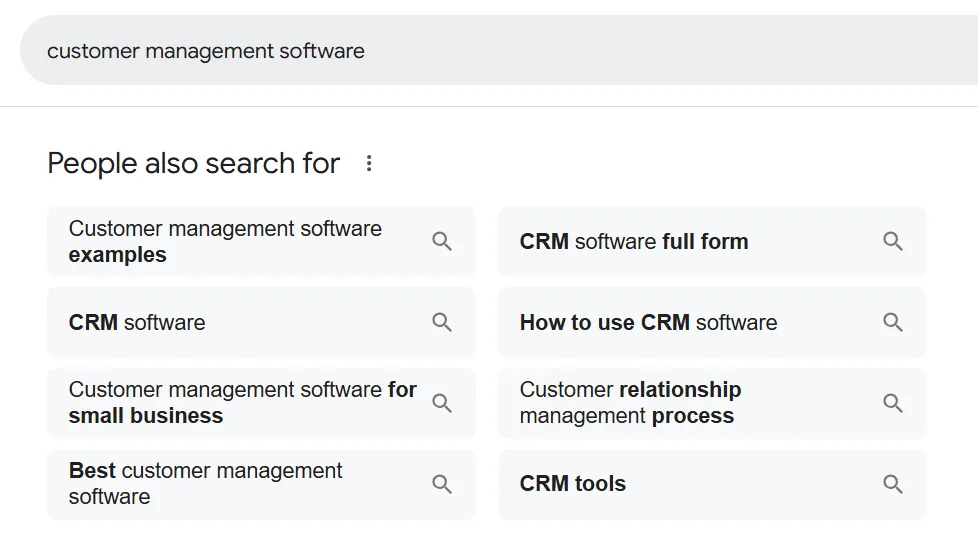 Search results for customer management software queries and related terms.