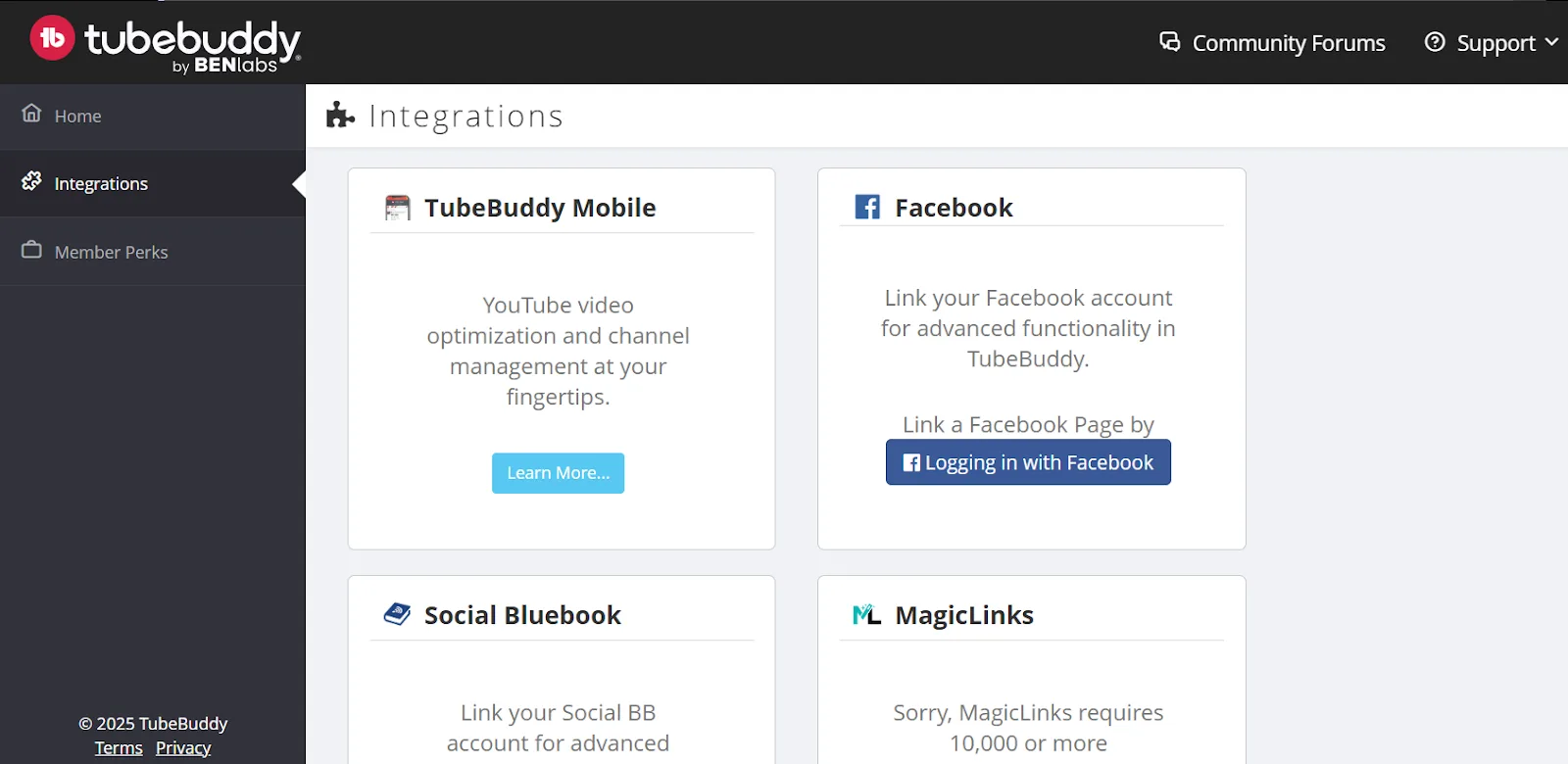 TubeBuddy integrations for mobile, Facebook, and Social Bluebook management.