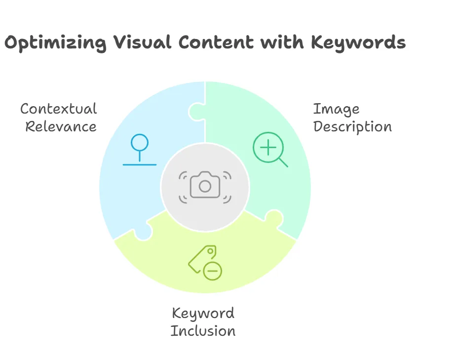 Infographic on optimizing visual content with keywords.