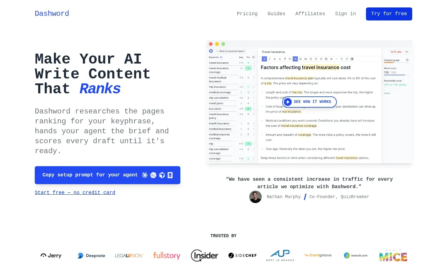 Dashword website
