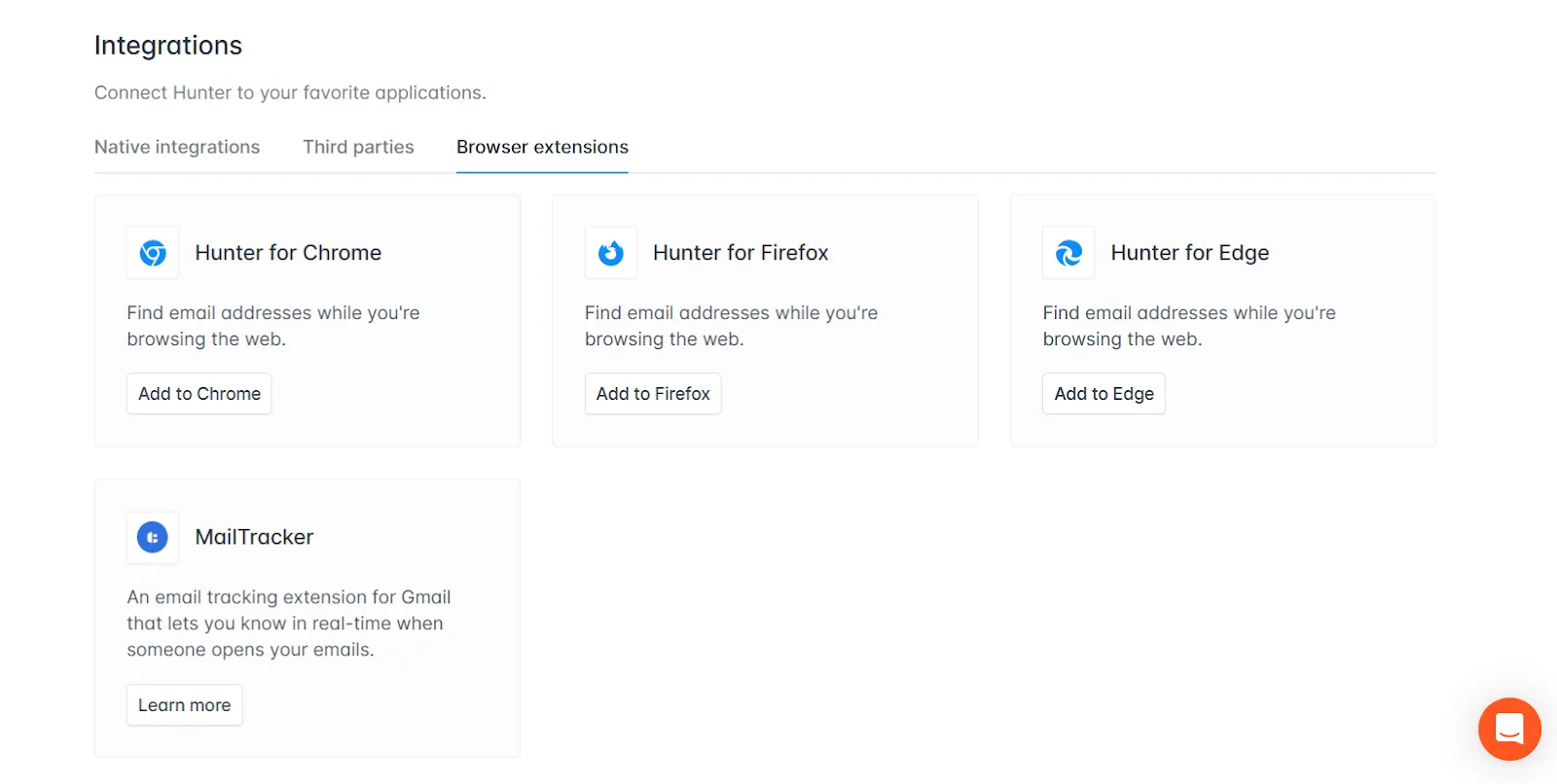 Hunter browser extensions to find email addresses on Chrome, Firefox, and Edge.