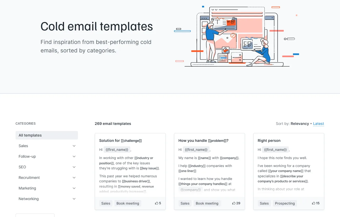 Collection of cold email templates organized by category for easy reference.
