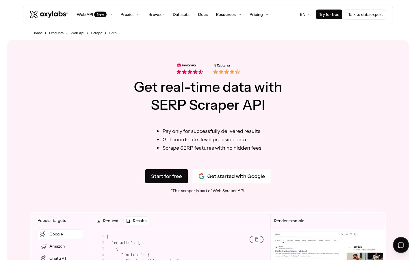 Oxylabs SERP Scraper API website