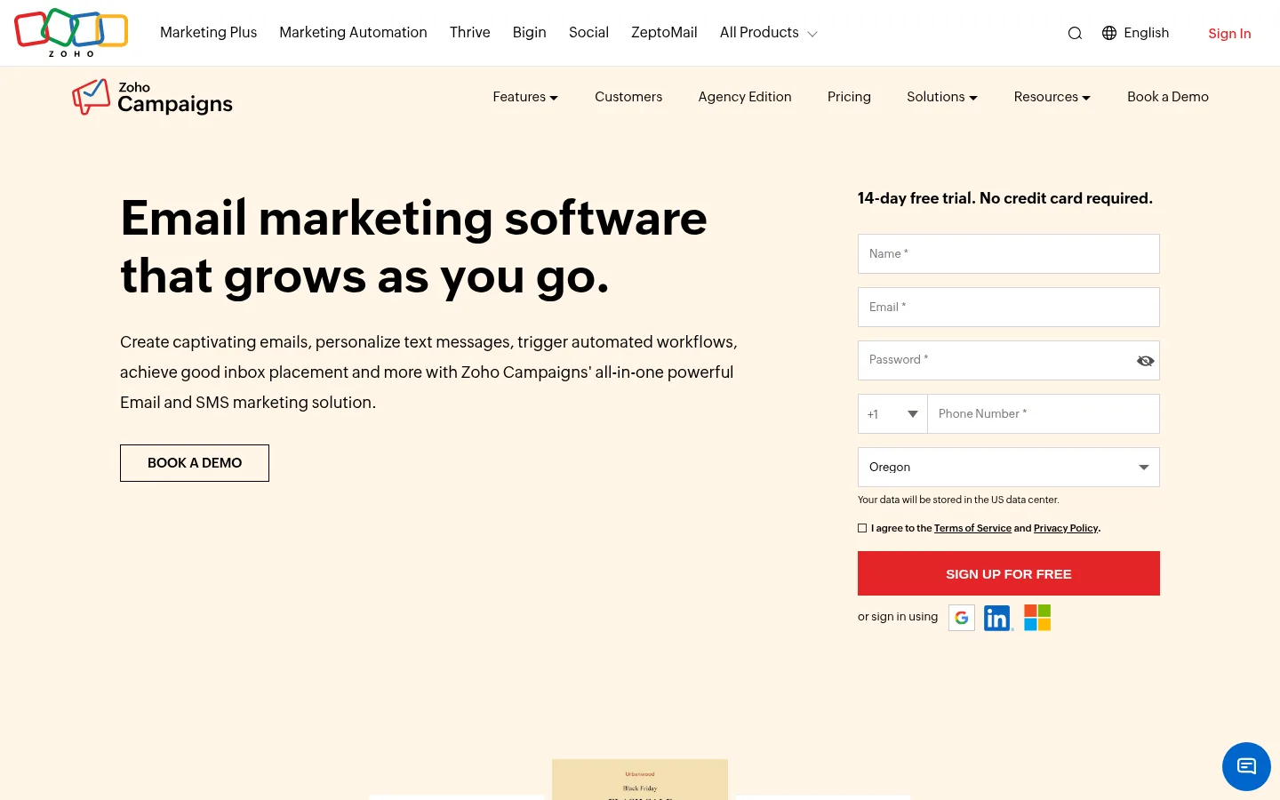Zoho Campaigns website